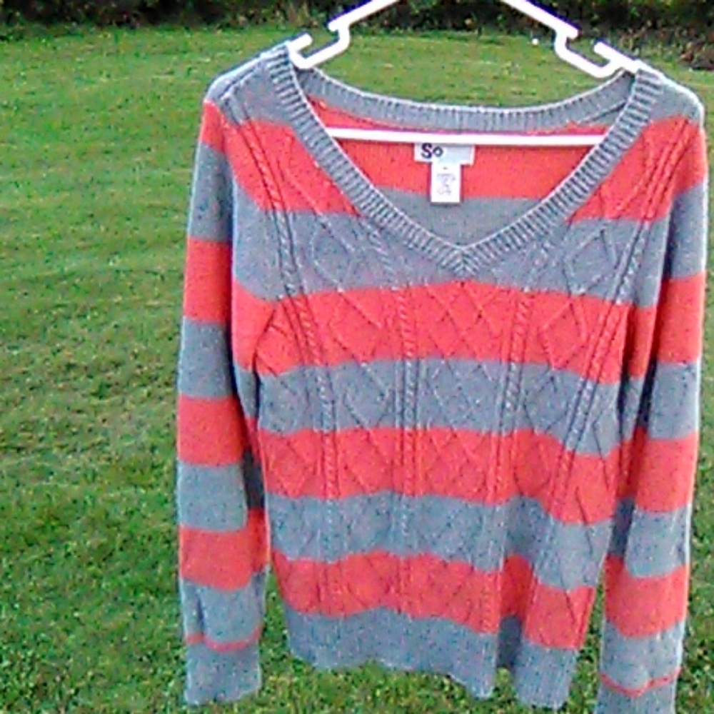 Orange/Coral and Grey Stripped Sweater